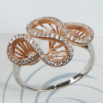 Sterling Silver Rose Gold Plated CZ Swirl Ring